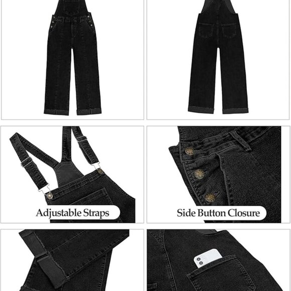 Women’s Loose Fit Denim Bib Baggy Overalls Straight Wide Leg M - Picture 6 of 7